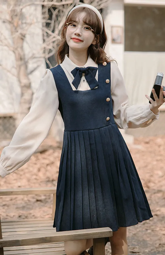 Varsity Pleated Twofer Dress (2 Colors)