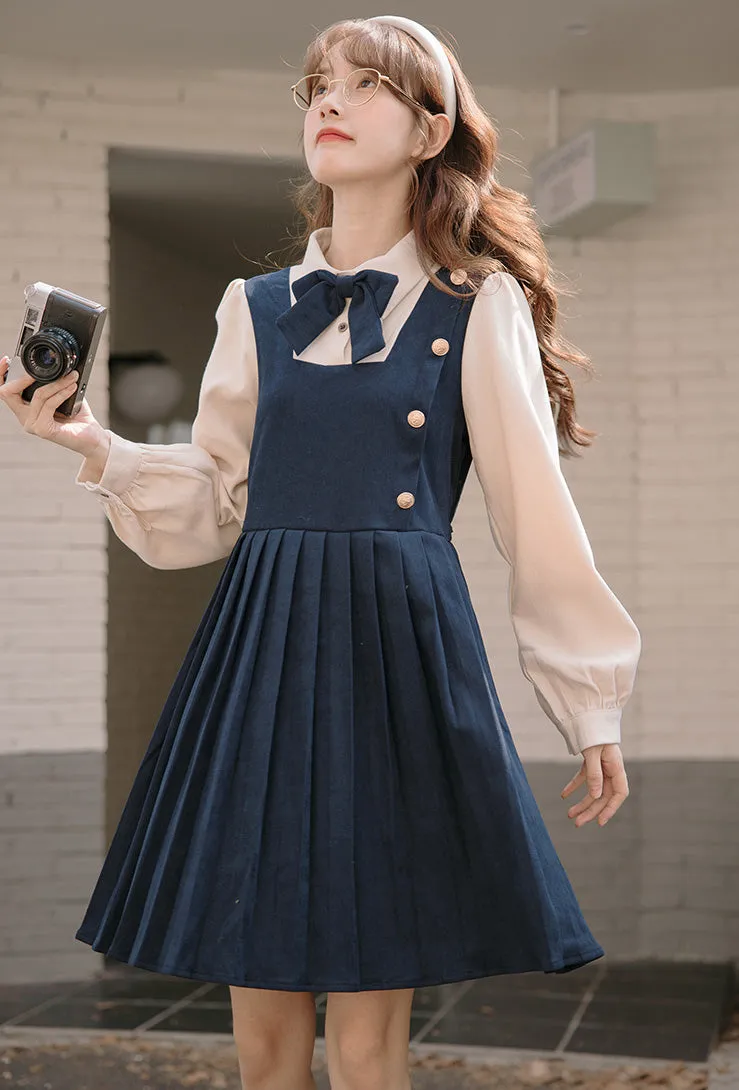 Varsity Pleated Twofer Dress (2 Colors)
