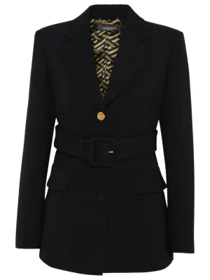 Versace Belted Waist Single-Breasted Blazer