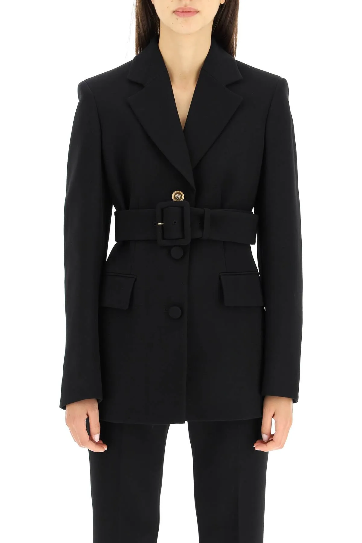 Versace Belted Waist Single-Breasted Blazer