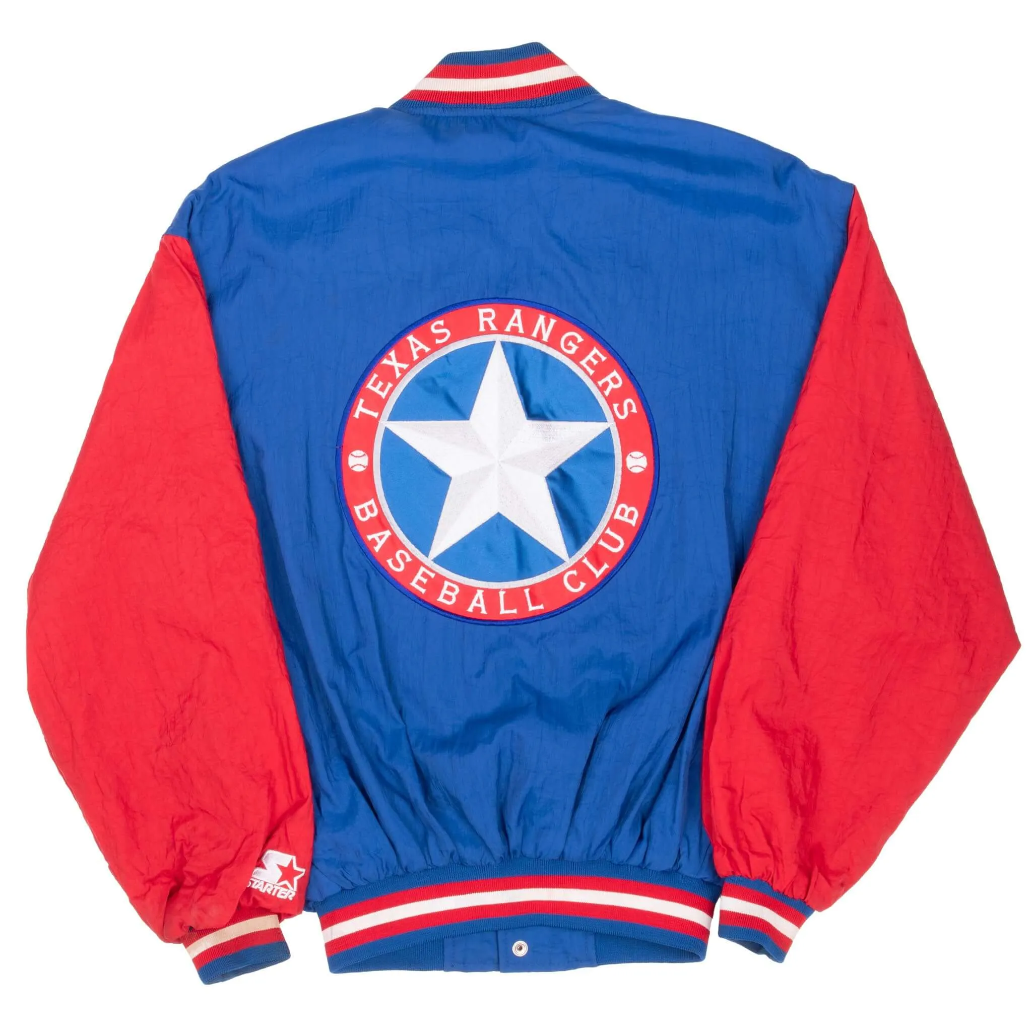 VINTAGE MLB TEXAS RANGERS VARSITY STARTER JACKET 1990S SMALL