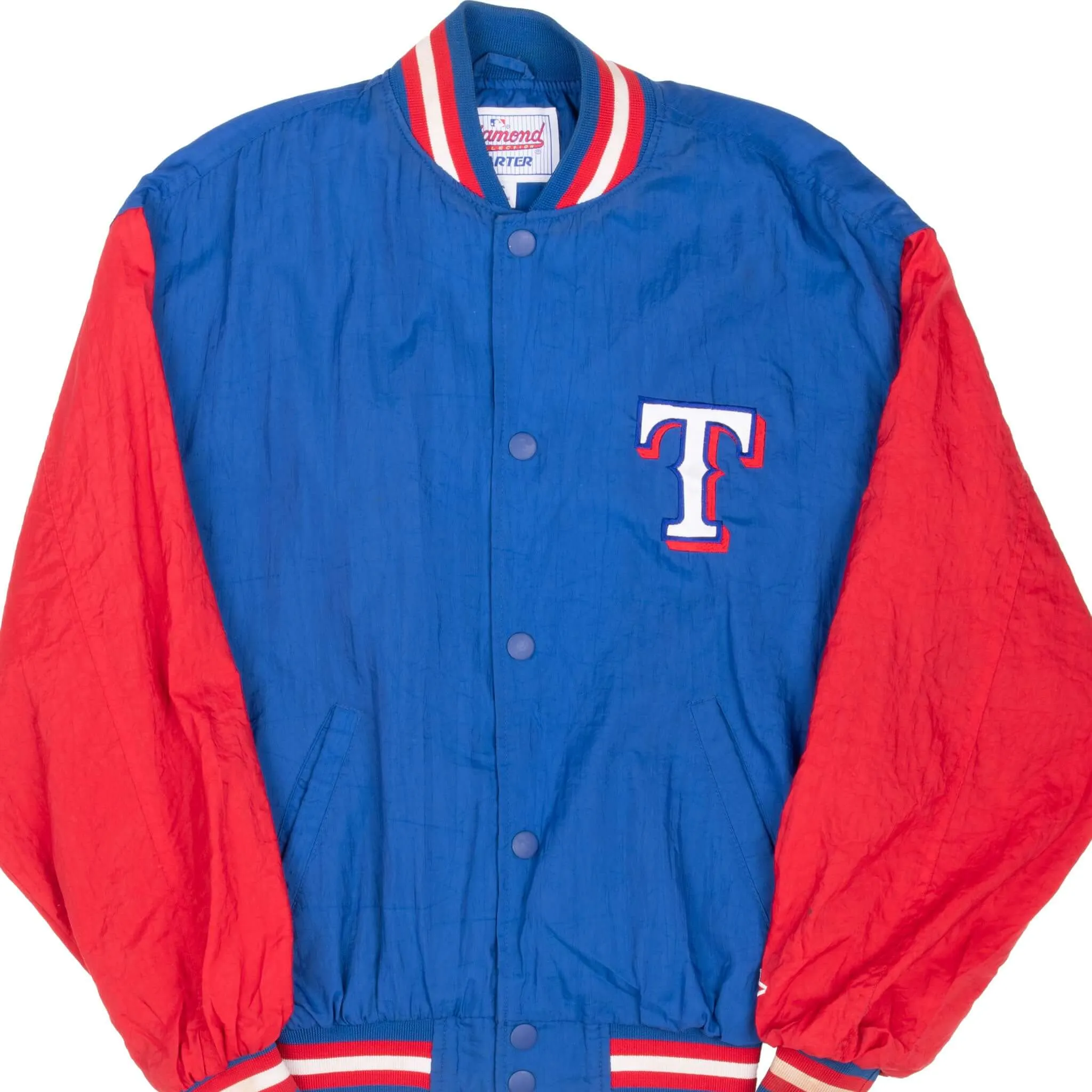 VINTAGE MLB TEXAS RANGERS VARSITY STARTER JACKET 1990S SMALL