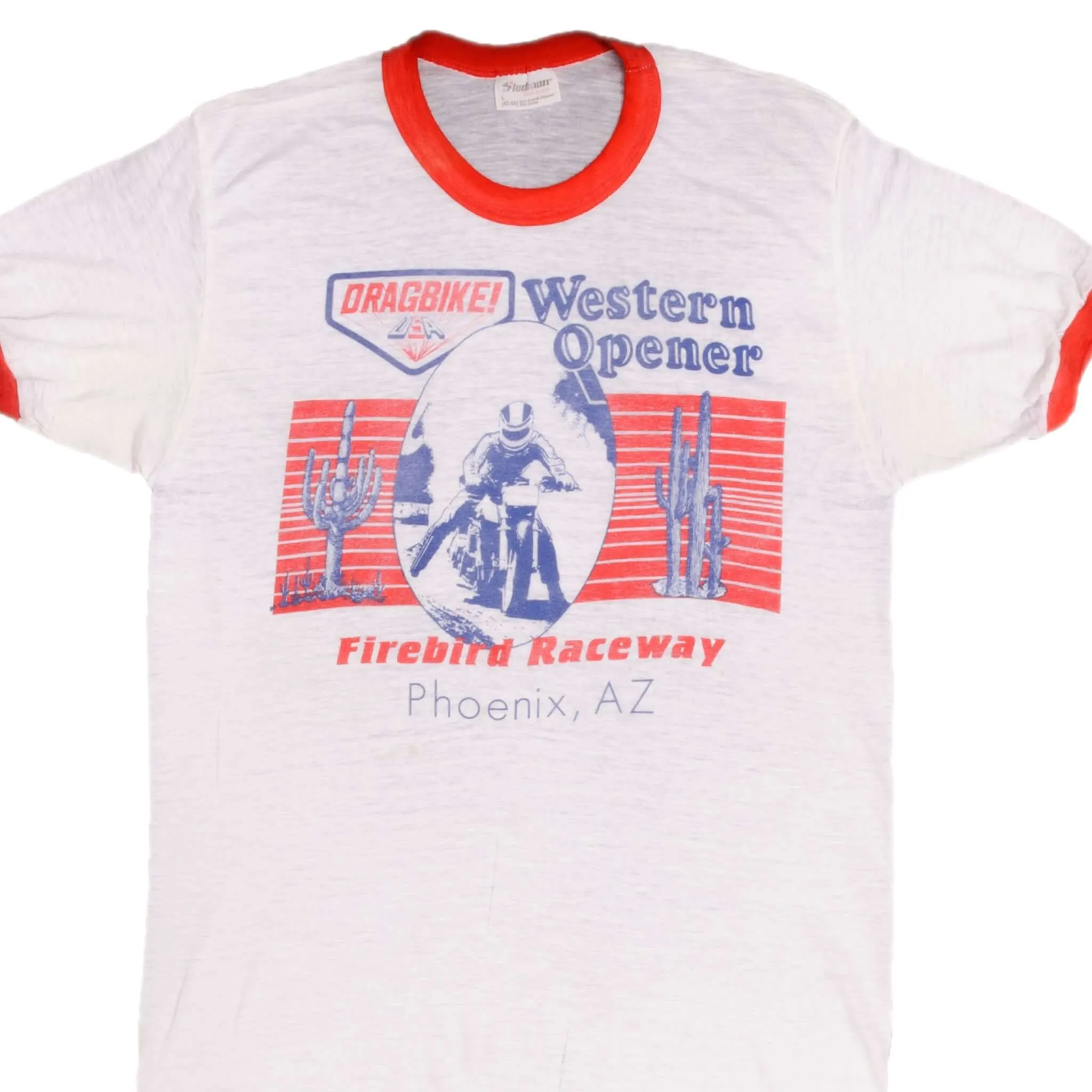 VINTAGE MOTORCYCLE RACING WESTERN OPENER FIREBIRD RACEWAY TEE SHIRT 1980S MEDIUM MADE USA