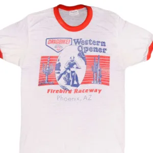 VINTAGE MOTORCYCLE RACING WESTERN OPENER FIREBIRD RACEWAY TEE SHIRT 1980S MEDIUM MADE USA