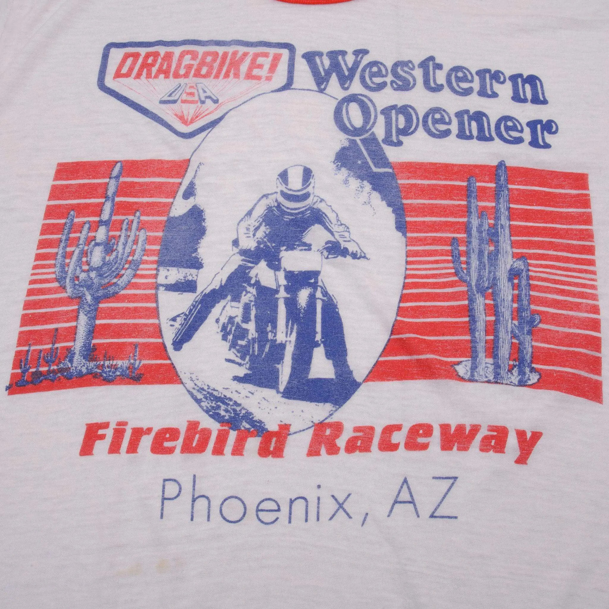 VINTAGE MOTORCYCLE RACING WESTERN OPENER FIREBIRD RACEWAY TEE SHIRT 1980S MEDIUM MADE USA