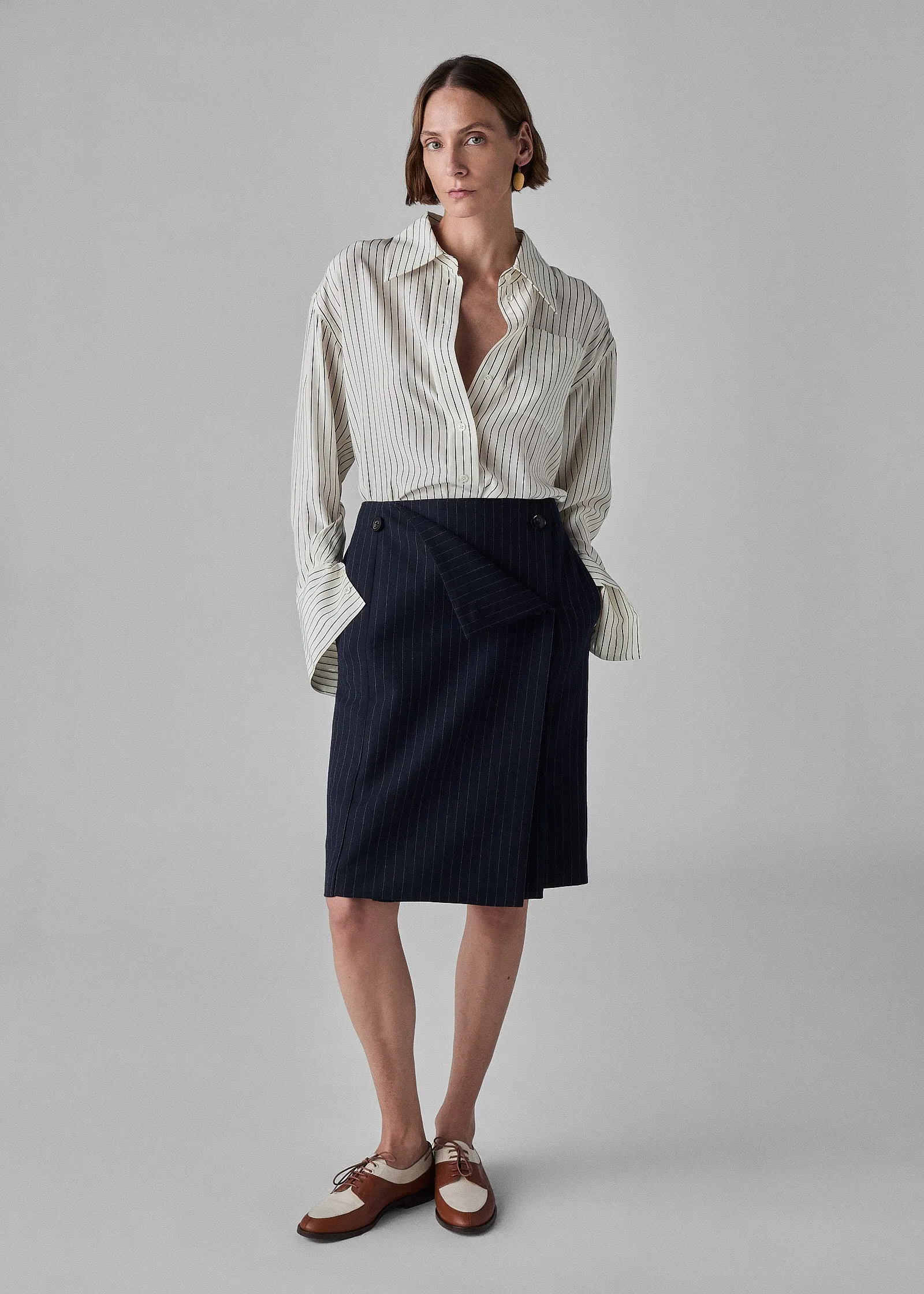 Wrap Skirt in Virgin Wool - Navy Stripe