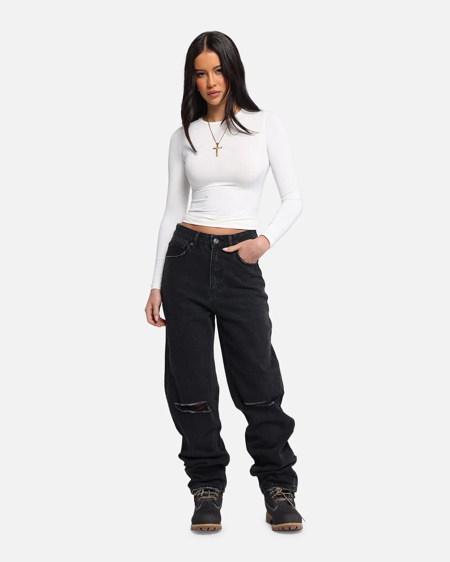 XXIII Women's Straight Leg Jeans Washed Black